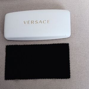 Versace White Leather  Hard Shell Eyewear Case with Black Cloth